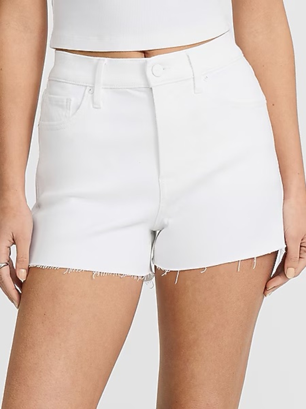 Express High-Rise White Denim Boyfriend Shorts